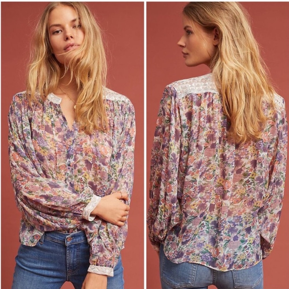 🆕 Anthropologie Ranna Gill Floral Long Sleeve Blouse. NWT - Picture 1 of 12